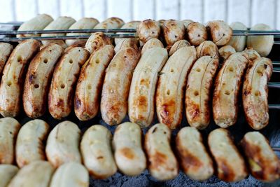 Close-up of meat on barbecue grill