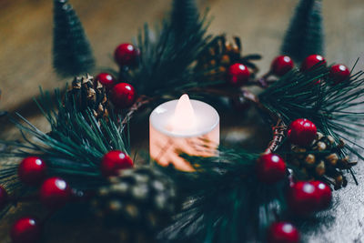 Christmas decorations on table