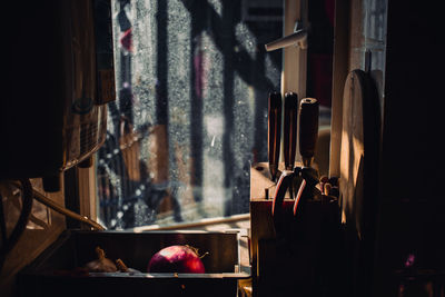Close-up of window on table at home