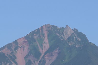 Low angle view of mountain against clear blue sky