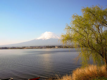 Scenic view of lake against blue sky