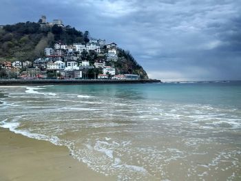 Scenic view of sea against cloudy sky