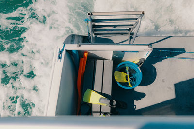 High angle view of boat on sea