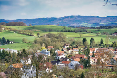 High angle view of townscape against sky nieder liebersbach 