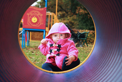 Portrait of cute baby in playground