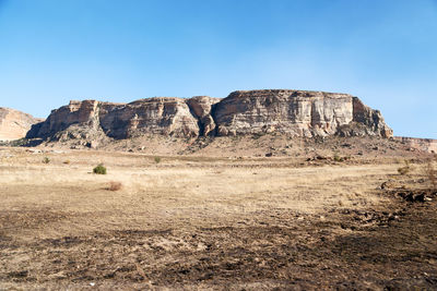 Rock formations on landscape against clear sky