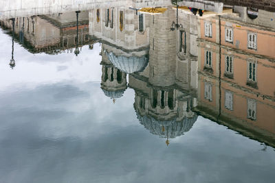 Reflection of buildings in lake