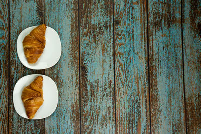 High angle view of breakfast on table