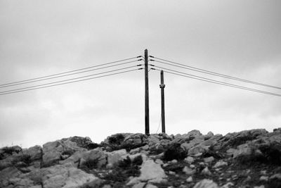 Low angle view of suspension bridge against sky