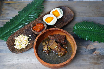 High angle view of breakfast on table