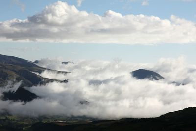 Scenic view of mountains against cloudy sky