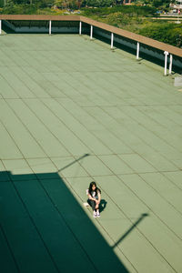 High angle view of people on zebra crossing