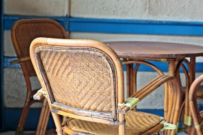 Wooden chairs and table arranged