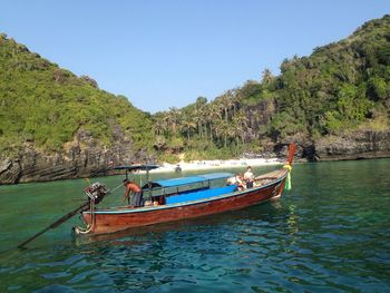 Scenic view of boats in sea