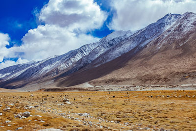 Scenic view of snowcapped mountains against sky