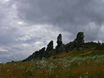 Scenic view of landscape against cloudy sky