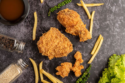 High angle view of food on table