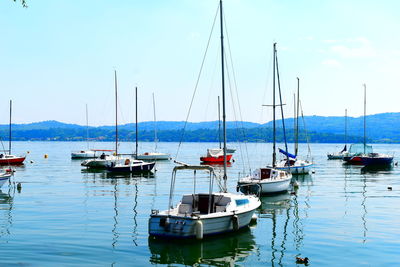 Boats moored at harbor