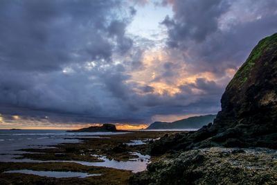 Scenic view of sea against cloudy sky