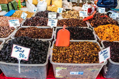 High angle view of food for sale