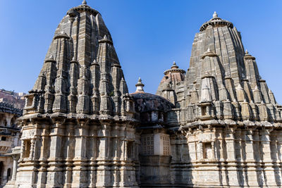 Ancient temple unique architecture with bright blue sky at morning 