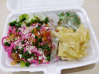 High angle view of meal served in plate