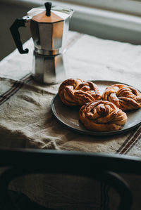 High angle view of breakfast on table