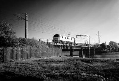 Railroad tracks on field