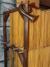 Close-up of clothes drying on wood