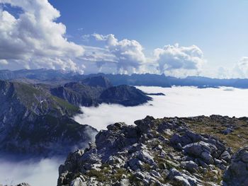 Scenic view of sea and rocks against sky