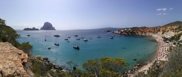 High angle view of boats in sea