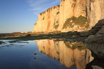 View of rock formations at seaside