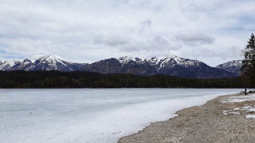 Scenic view of snowcapped mountains against sky