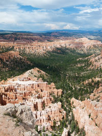 High angle view of bryce canyons against sky