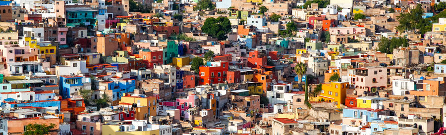 High angle view of buildings in city