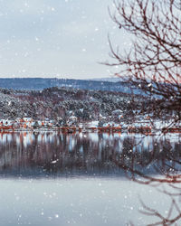 Scenic view of frozen lake against sky during winter