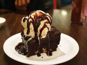 Close-up of ice cream in plate on table