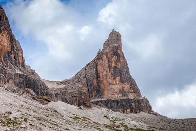 Low angle view of rock formations against sky