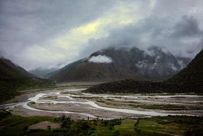 Scenic view of mountains against sky