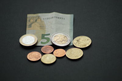 Close-up of currency against table 