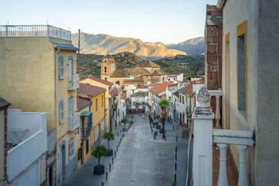 High angle view of buildings in city