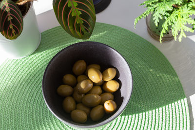 High angle view of food in bowl on table