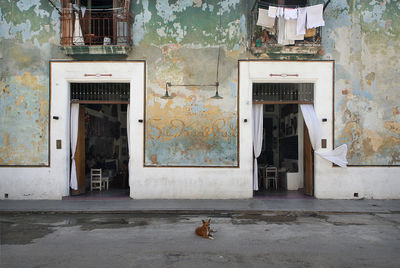 Closed door of abandoned house