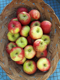 High angle view of apples in basket