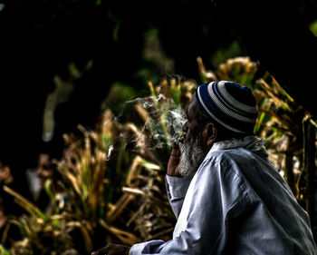 Rear view of woman wearing hat