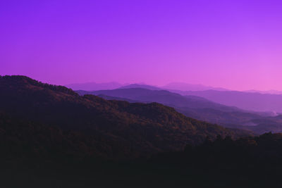 Scenic view of silhouette mountains against sky during sunset