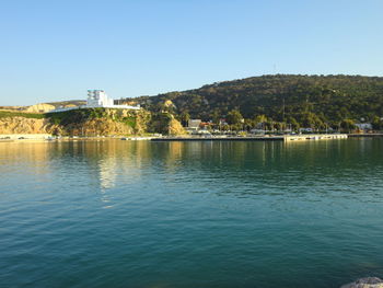 Scenic view of lake against clear sky