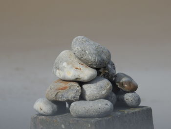 Close-up of stone stack on rock