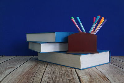 Close-up of books on table