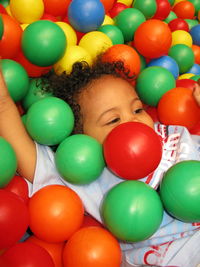 High angle view of multi colored balloons balls